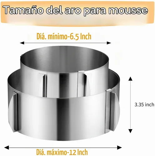 Vista 2 de DATANYA Anillos de Pastel de Mousse Molde Ajustable de 6 a 12 Pulgadas Moldes Redondos de Acero Inoxidable para Hornear Pasteles, Suministros