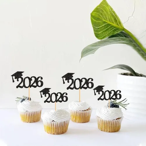 Vista 5 de 24 adornos para cupcakes de graduación 2026, selecciones de alimentos/aperitivos para fiesta de graduación, decoración de mini pasteles, adornos