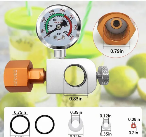 Vista 2 de Adaptador de recarga de CO2 para refrescos, adaptador de llenado con manómetro y válvula de alivio de presión, recarga de corriente para Soda