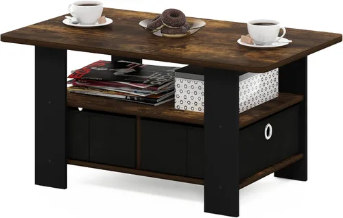 Vista 14 de Furinno Andrey - Mesa de café con cajón, color roble francés gris/negro
