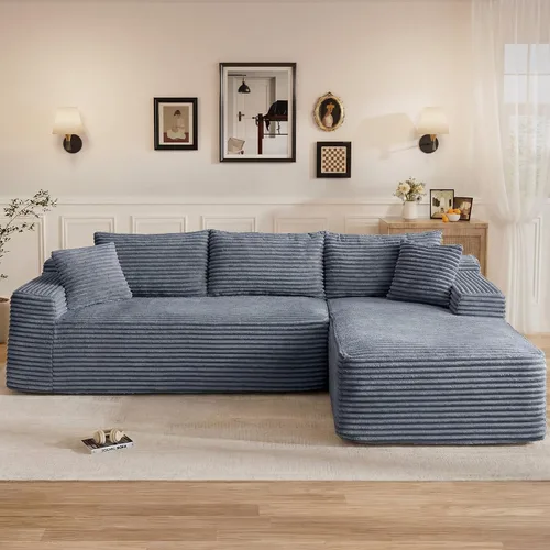 Vista 37 de Sofás seccionales sin hueso en forma de L de 108 pulgadas para sala de estar, moderno y cómodo sofá modular de pana comprimida de espuma