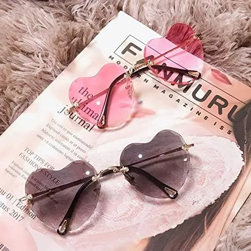 Vista 2 de Dollger Lentes de sol con forma de corazón, con marco de metal fino, sin marco, con forma de corazón, con protección UV400 para mujer