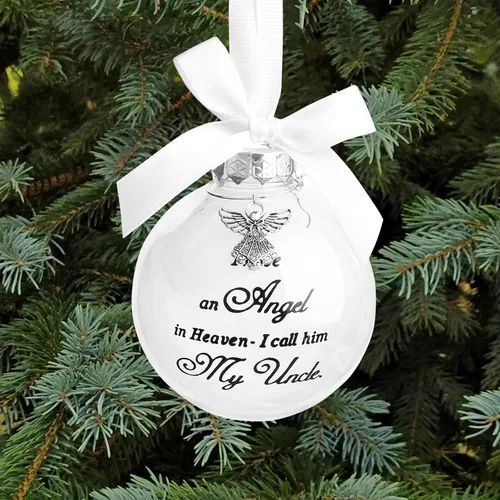 Vista 13 de Adorno de ángel conmemorativo de Navidad con diseño de bola de plumas con texto en inglés "I Have an Angel in Heaven I Call Her Aunt Family