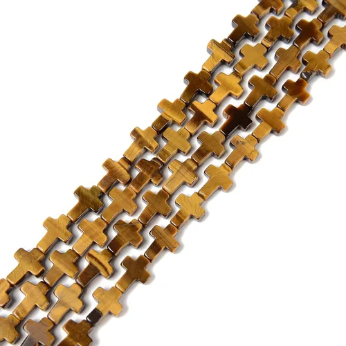Vista 2 de Granos cruzados de ojo de tigre amarillo natural tamaño 0.394x0.551 in 15.5" hebra para la fabricación de joyas