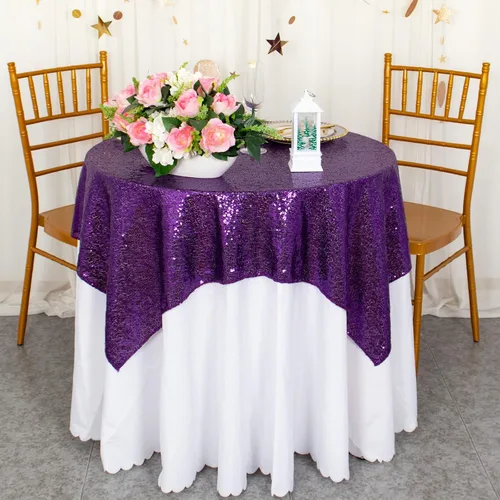 Vista 34 de ShinyBeauty Mantel Cuadrado Pequeño de 36 x 36 Pulgadas Mantel de Lentejuelas Azul Bebé Cubierta de Mesa con Purpurina Superposición Cuadrada