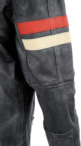 Vista 4 de Spazeup Cafe Racer Chaqueta Vintage Motocicleta Retro Moto Chaqueta de cuero envejecido Chaqueta de motocicleta desgastada para hombre