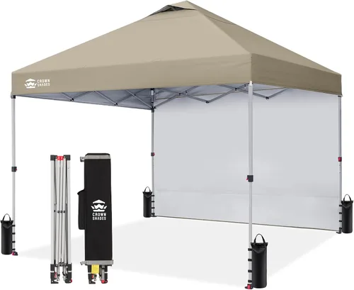 Vista 25 de CROWN SHADES Toldo desplegable de 8 x 8 con 1 pared lateral, tienda de campaña para playa, beige