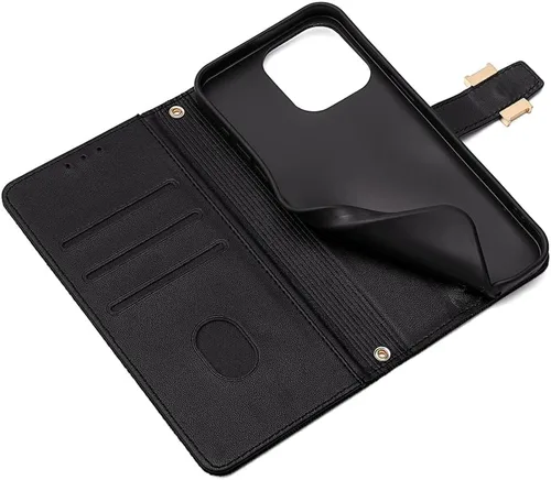 Vista 5 de Funda compatible con Itel Vision 1 Pro ranura para tarjeta con soporte abatible con cierre magnético, color negro