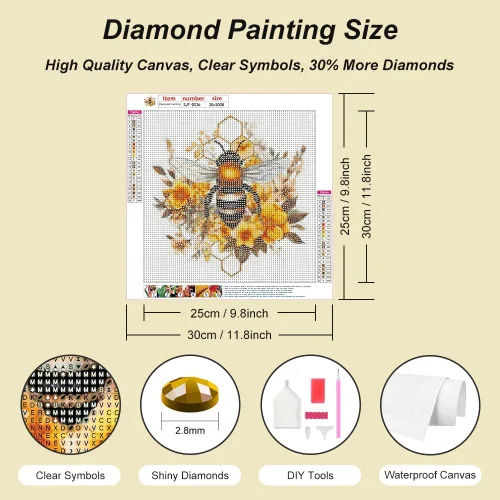 Vista 5 de SJUTOUCI Kits de pintura de diamantes para adultos, kits de arte de diamantes de abeja para principiantes 5D DIY flor diamante puntos arte