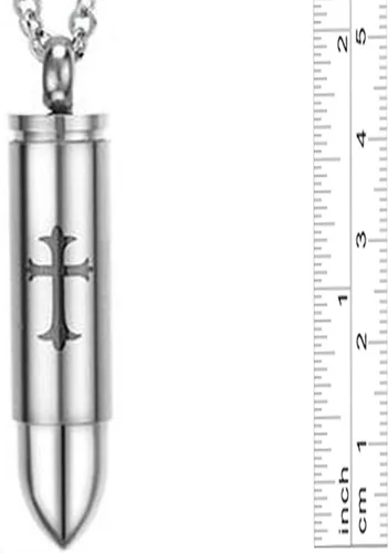 Vista 3 de OIDEA Collar con colgante de bala de acero inoxidable para hombre con cadena cruzada láser incluida