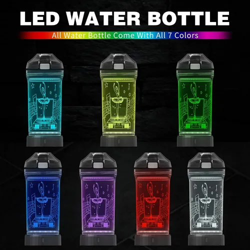Vista 3 de YuanDian Botella de agua para niños con luz LED 3D - 14 onzas Tritan libre de BPA ecológica - 7 colores luz tazas de bebida geniales, regalo
