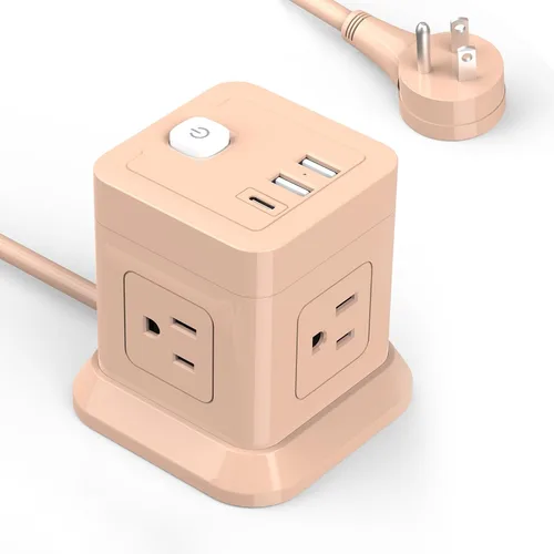 Vista 18 de FDTEK - Tira de alimentación USB C de 2 clavijas, 4 tomas de corriente, 3 USB, cable de extensión de 5 pies, color blanco 2 Prong Desktop Charging