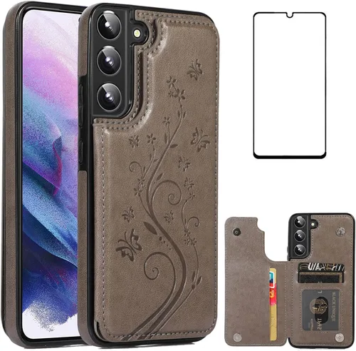 Vista 8 de Asuwish Glaxay S22 - Funda para Samsung Galaxy S22 5G con protector de pantalla de vidrio templado, soporte de cuero con tarjetero, doble cierre