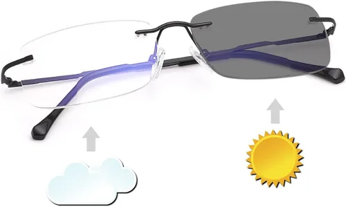 Vista 2 de K.LAVER Anteojos de lectura bifocales sin montura de transición, fotocromáticos, protección UV400, lentes de titanio para hombres