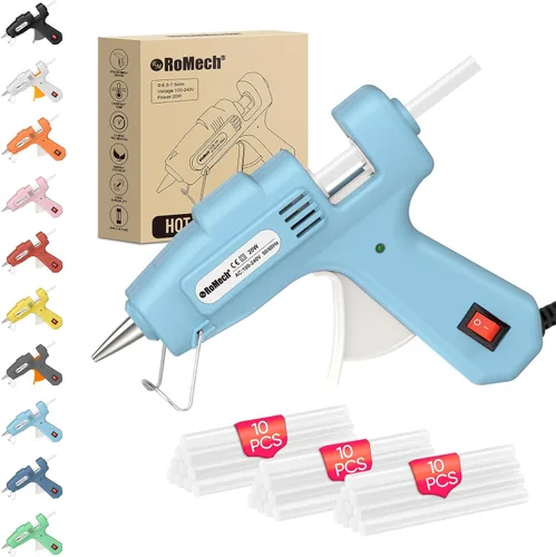 Vista 17 de ROMECH Mini pistola de pegamento caliente de 20 W con set de 30 barras de pegamento, kit de pistola de pegamento caliente de precalentamiento rápido