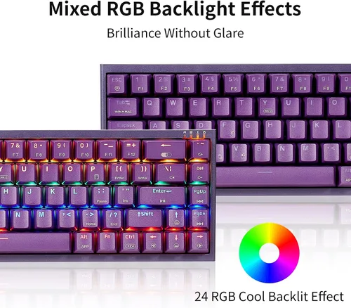 Vista 4 de Hexgears U1 Mini teclado con cable, teclado mecánico ergonómico para juegos con retroiluminación MX RGB, compacto, 68 teclas, Windows, laptop, PC