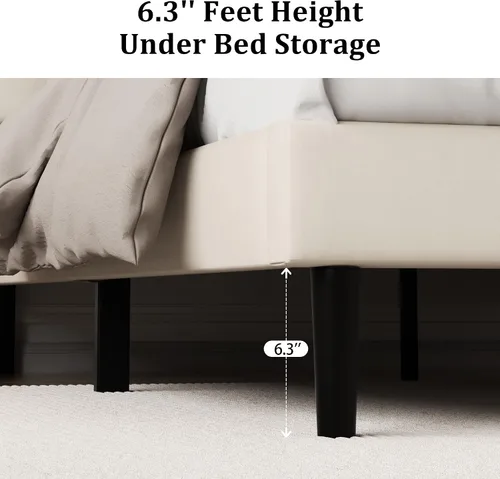 Vista 6 de CXVX Base de cama tamaño matrimonial con plataforma tapizada con botones de terciopelo incrustados, base de colchón con soporte de listones