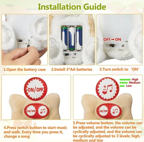 Vista 5 de Marsjoy Juguete de perro musical que camina y baila con correa - Animal de peluche interactivo para niños y niñas Pomerania