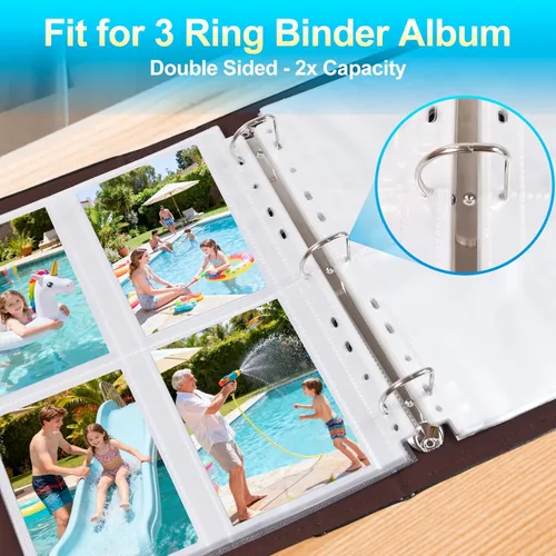 Vista 4 de Paquete de 30 páginas de repuesto para álbumes de fotos de 3.5 x 5 pulgadas para carpeta de 3 anillos, fundas de fotos ultra transparentes