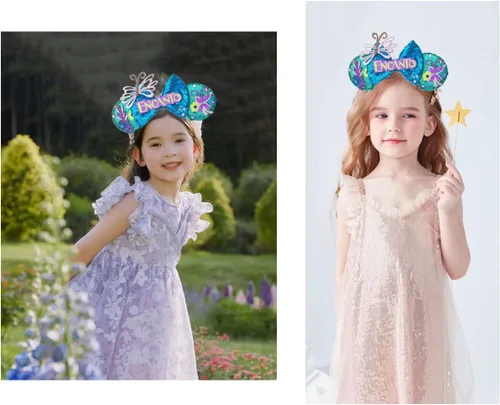 Vista 3 de Diademas con orejas de ratón para niñas, accesorios de disfraz de Halloween, decoración de princesa para Encanto, cosplay