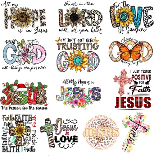 Vista 9 de Calcomanías termoadhesivas de Jesús Dios, 8 unidades, palabras de bendición del Señor, calcomanías de transferencia de calor, lavables, apliques