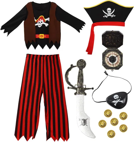 Vista 5 de Pirate Costume for Kids Pirate Role Play Halloween Pirate Dress UP