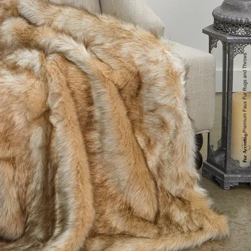 Vista 4 de Fur Accents Manta suntuosa de piel sintética de lujo, calidad de diseñador fabricada en Estados Unidos, Winter Fox