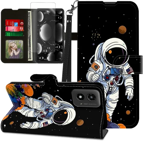 Vista 241 de Funda para Motorola Edge 2022 con protector de pantalla, soporte y tarjetero y correa para la muñeca, funda magnética para Moto Edge 2022 5G UW Lobo