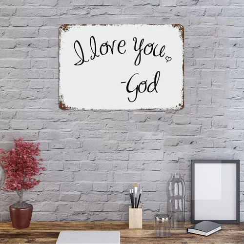 Vista 4 de Letreros con versículos bíblicos con texto en inglés "Spiritual I Love You God" con citas divertidas, letrero de metal motivacional, arte de pared