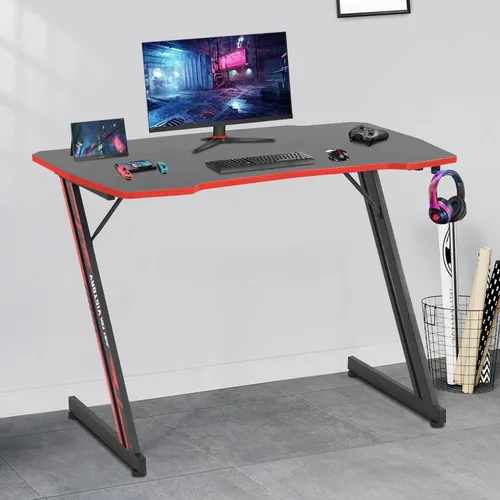 Vista 2 de Escritorio para juegos de computadora de 39.2 pulgadas, mesa de estudio con patas ajustables, moderna mesa de juegos con gancho para auriculares