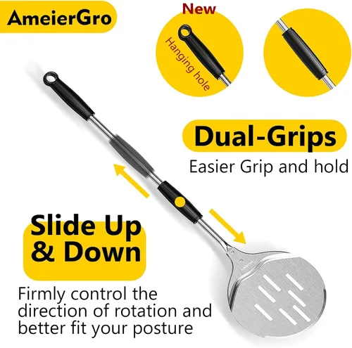 Vista 3 de Pizza Peel & Turner, espátula para pizza de 9 pulgadas con mango extensible (26-36 pulgadas de longitud)