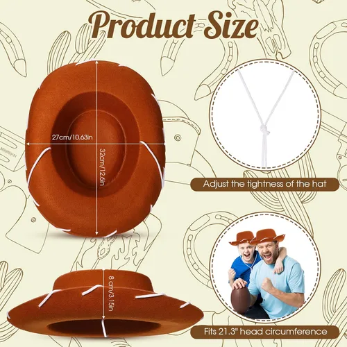 Vista 3 de Coume 20 sombreros de vaquero para niños, sombreros de fieltro para disfraz de cumpleaños de Halloween del oeste (marrón)