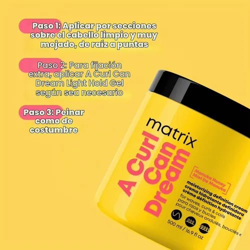 Vista 8 de Crema de Mantenimiento Matrix A Curl Can Dream - Hidrata y Define Rizos Para Cabello Rizado, Crespo y Ondulado, Protege del Estilo con Calor