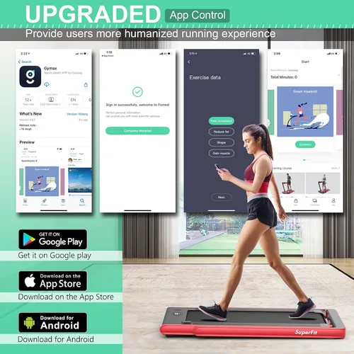 Vista 4 de GYMAX Caminadora Compacta, Caminadora Plegable de Doble Pantalla de 2.25HP para el Hogar con Control Remoto/Aplicación Inteligente, Caminadora