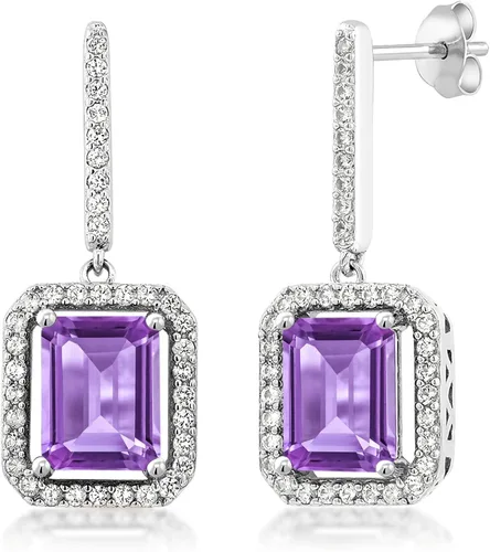 Vista 5 de Gem Stone King Aretes colgantes de plata de ley 925 con amatista morada para mujer