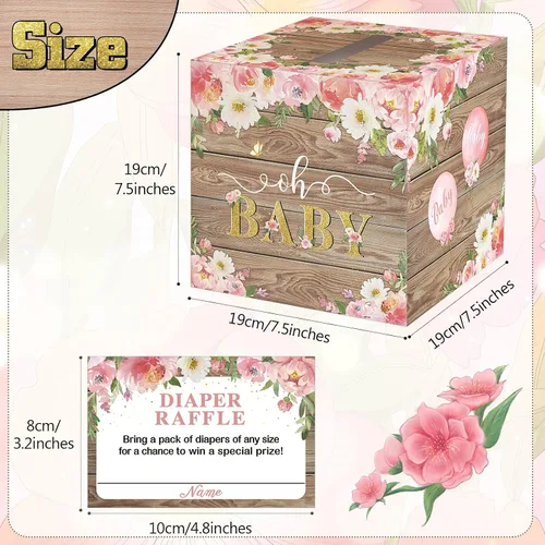 Vista 2 de Pajean Juego de 50 boletos y cajas para rifas de pañales florales, flores de acuarela, consejos y deseos para los futuros padres, accesorio