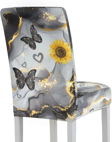 Vista 3 de HUGS IDEA Butterfly Marble Texture Dining Chair Covers Set of 4 Stretch Kitchen Chair Covers Washable Dining Chairs Slipcovers Cubre Sillas