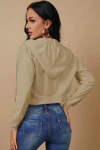 Vista 4 de Chaqueta corta con capucha y cremallera para mujer, manga larga, cordón Y2K, con bolsillos