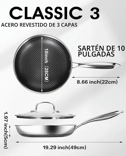 Vista 2 de USELUCK - Sartenes híbridos antiadherentes con tapa de vidrio, sartén de 10 pulgadas.