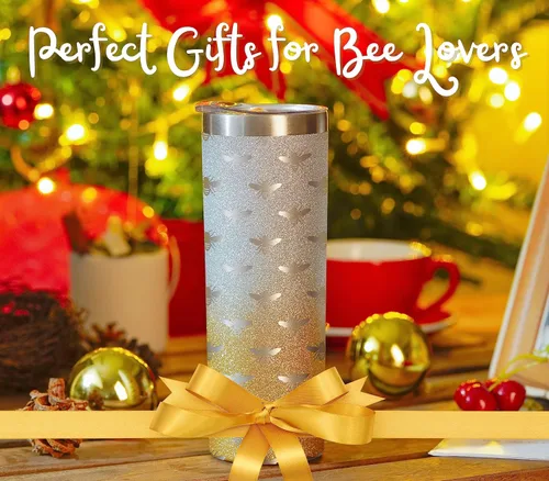Vista 6 de Onebttl Regalos únicos de abejas para mujeres y niñas, vaso de acero inoxidable SS304 de 20 onzas con tapa y pajita, taza temática para ella