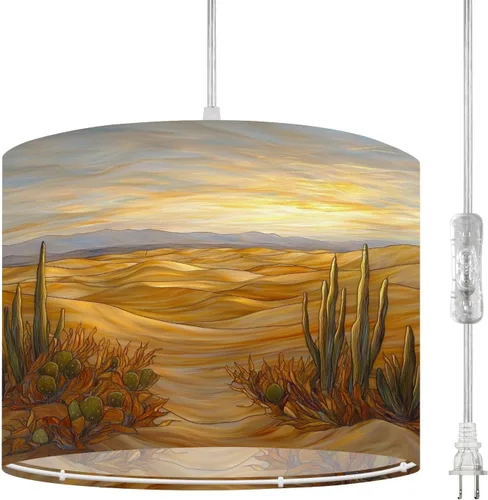 Vista 23 de Plug in Pendant Light Succulent Field Stained Glass Panel Hanging Lamp with Plug in Cord 16.4 ft Dimmable Hanging Light for Bedroom Kitchen Island