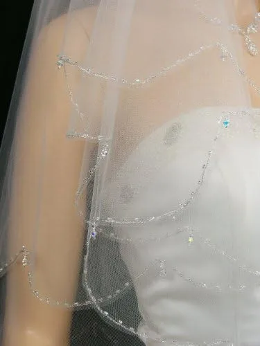 Vista 4 de SAMKY 2T 2 Tier Scallop Edge Dangle Crystals Bridal Wedding Veil