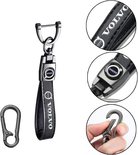 Vista 2 de YUULOO Llavero de cuero genuino para Volvo S90 S60 XC60 XC40 XC90 V40 V60 S60 S80, llavero de cuero duradero para automóvil, soporte de llavero