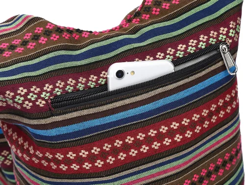 Vista 117 de Bolsa de hombro para mujer, de lona en estilo hippie/bohemio para llevar cruzada al hombro, disponible en diferentes colores y estampados