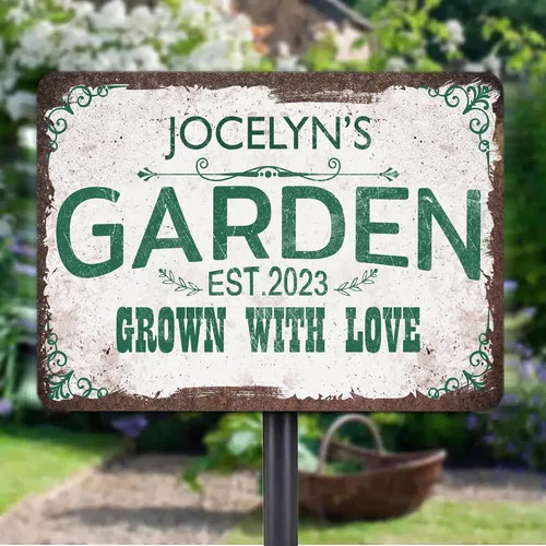 Vista 21 de Letreros de metal personalizados con nombre hechos en Estados Unidos, letrero de jardín vintage personalizado, impermeable, vintage, impresión