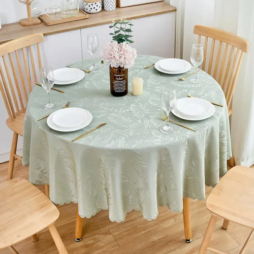 Vista 70 de Mantel Redondo Aqua Jacquard Pequeño de 40 Pulgadas, Manteles para Mesas de hasta 26" de Diámetro, Impermeable, Lavable, Sin Arrugas, Tela Suave