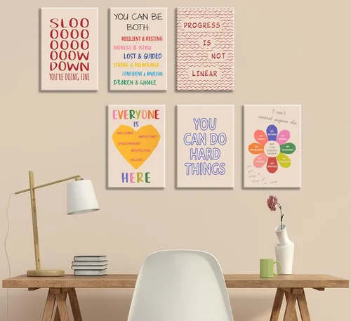 Vista 7 de 6 piezas de arte de pared de salud mental, terapia de oficina, decoración de pared de aula, póster motivacional con citas inspiradoras, pintura
