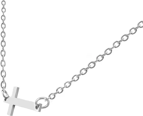 Vista 5 de ORENTINI 2mm 18K Gold Plated, 925 Sterling Silver Cute Faith Dainty Sideways Cross Necklace On A 16" Open Link Chain Necklace Choker For Women Girls