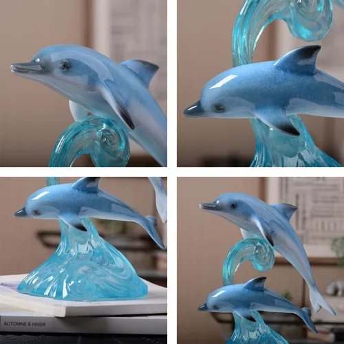 Vista 6 de HAUCOZE Figura decorativa de delfín, estatua de océano, escultura de arte moderno, regalo para el hogar, estantería, sala de estar, oficina