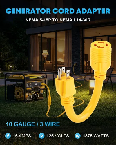 Vista 4 de Kohree Cable adaptador de generador NEMA 5-15P a L14-30R, adaptador de 3 clavijas a 4 clavijas, STW 10 AWG 12 pulgadas, generador macho de 15
